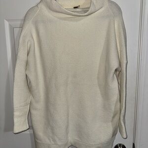 Free People Ottoman Slouchy Tunic Sweater Cream White Ribbed Mock Neck XS